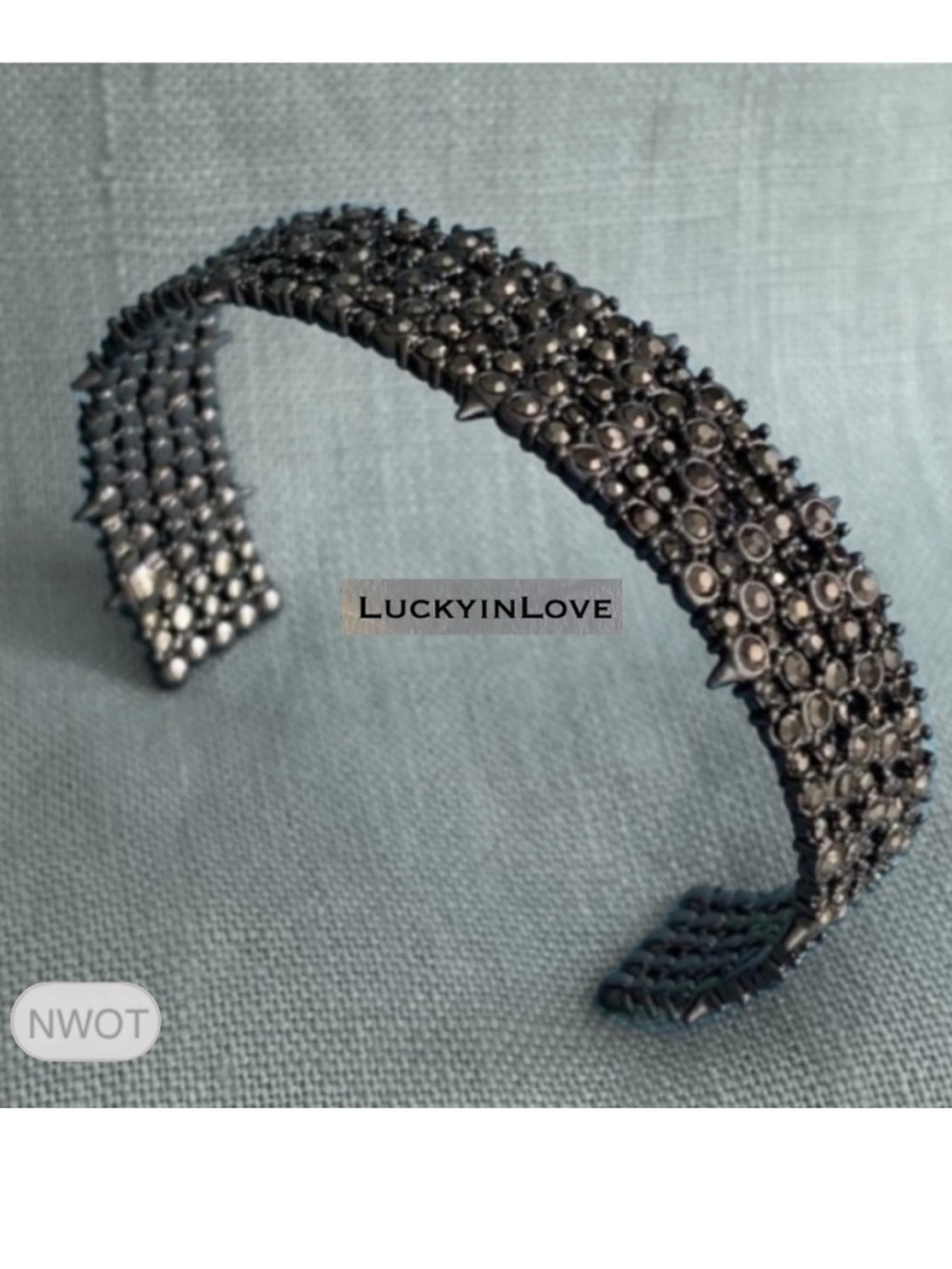 ALEXIS BITTAR• Noire Pavé Crystal Encrusted Lace Thorny Band Cuff Bracelet